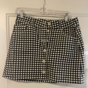 Reformation black and white gingham denim mini skirt